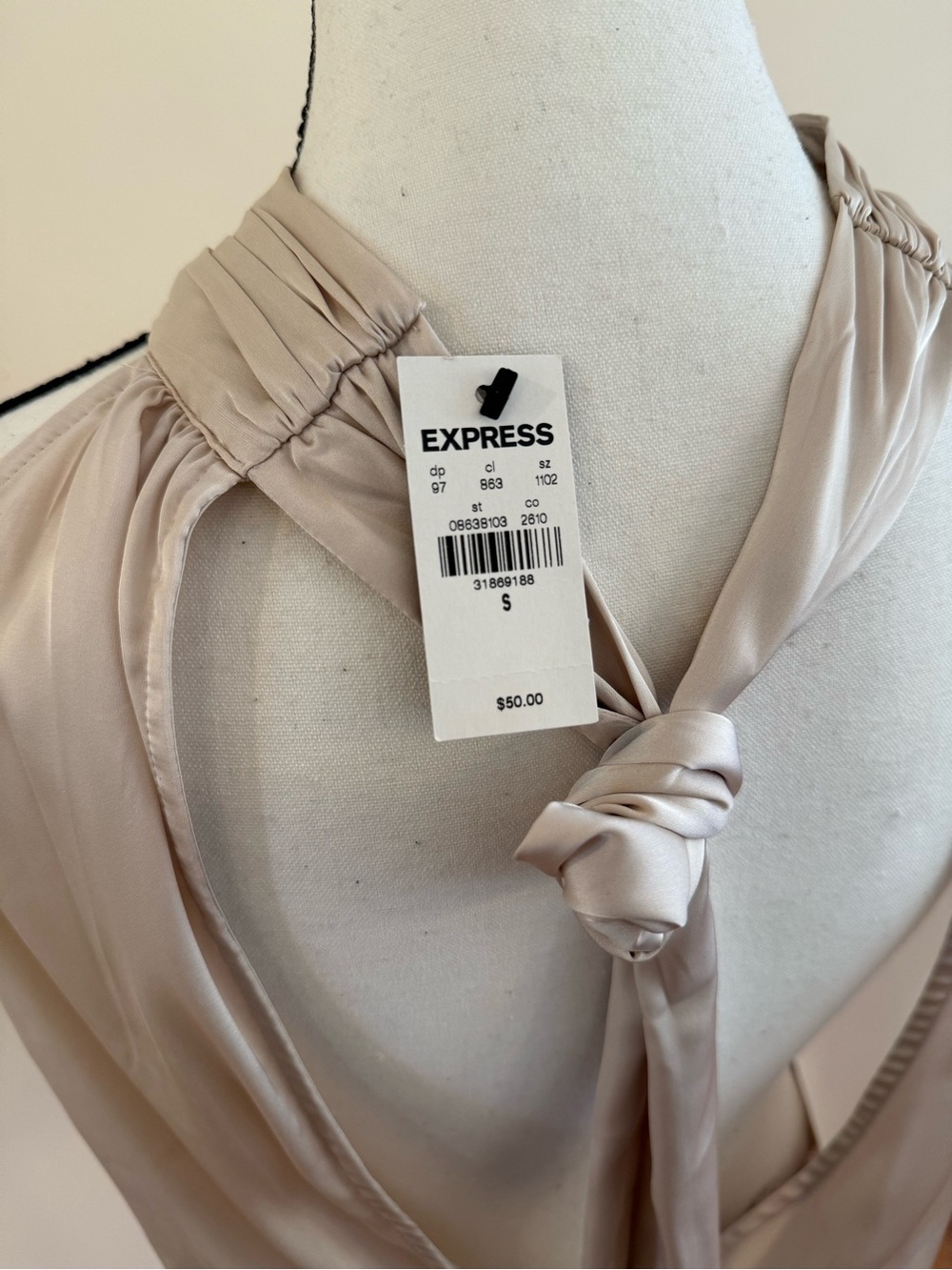 Express Sleeveless Halter Neck Satin Top in Taupe size small - Picture 4 of 6